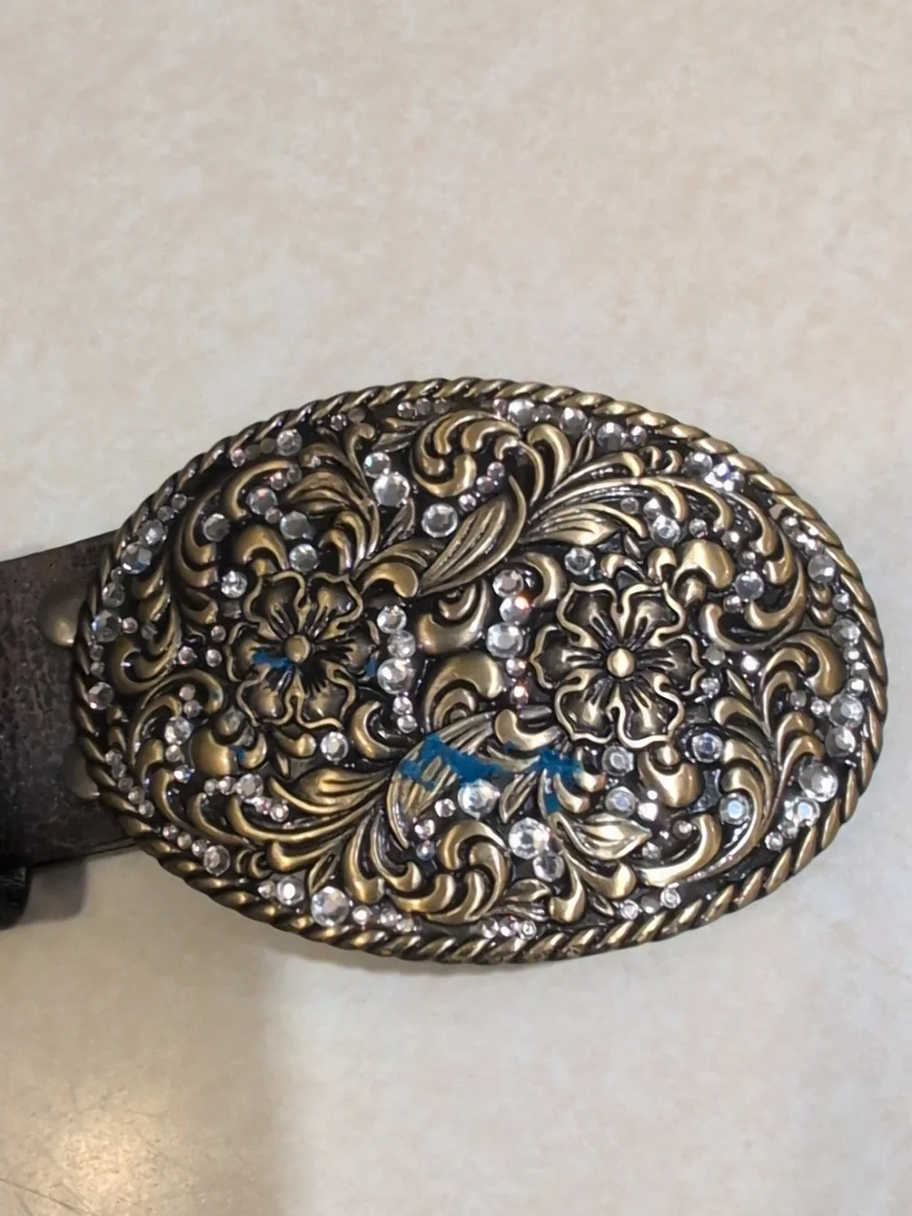 Nocona Studded Brown Leather Western Belt with Ornate Buckle Small - Picture 3 of 13